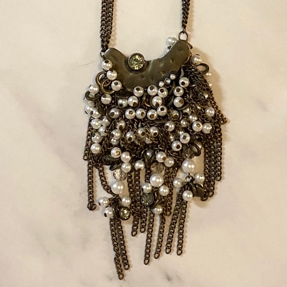 Bronze Saddle Necklace with Pearls